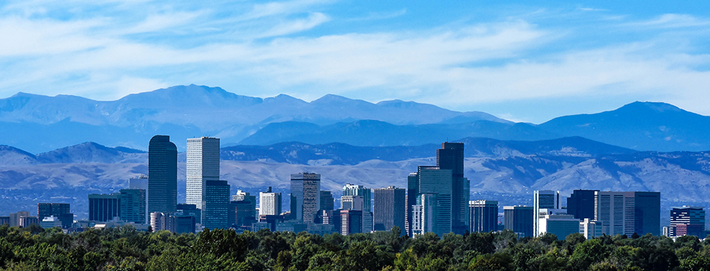 Denver Colorado Skyline Against the Rocky Mountains